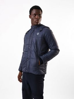 Dennis Lingo - Men Navy Blue Solid Hooded Full Sleeves Puffer Jacket