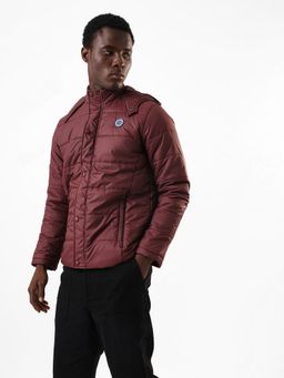 Dennis Lingo - Men Wine Solid Hooded Full Sleeves Puffer Jacket