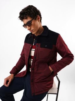 Dennis Lingo - Men Wine Colourblock Full Sleeves Puffer Jacket