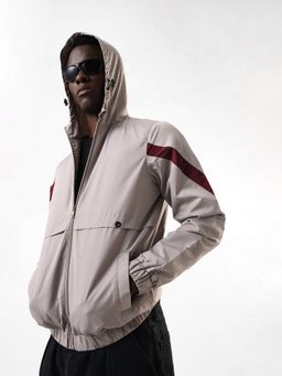 Dennis Lingo - Men Beige Solid Hooded Full Sleeves Light Jacket