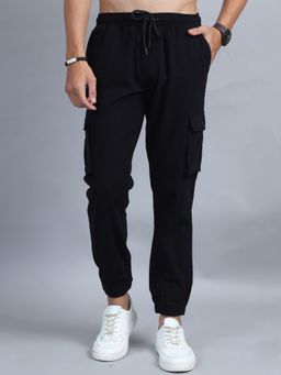 SILISOUL - Men Black Regular Fit Solid Cotton Cargo Trousers