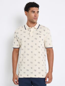Ben Sherman - Men Beige Collar Neck Printed Polo T-Shirt