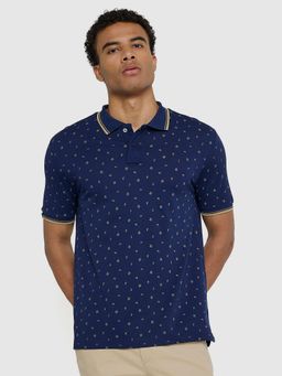 Ben Sherman - Men Navy Blue Collar Neck Printed Polo T-Shirt