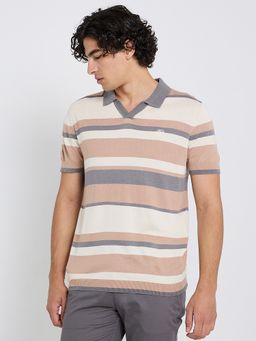 Ben Sherman - Men Off White Collar Neck Stripes Polo T-Shirt