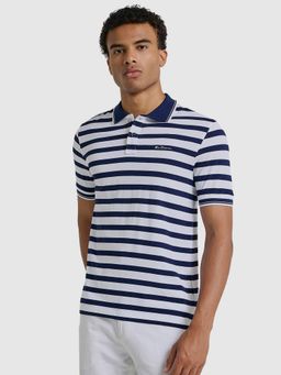 Ben Sherman - Men Navy Blue Collar Neck Stripes Polo T-Shirt