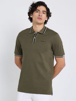 Ben Sherman - Men Olive Collar Neck Polo T-Shirt