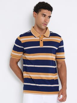 Ben Sherman - Men Blue Collar Neck Stripes Polo T-Shirt