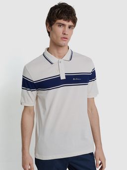 Ben Sherman - Men Ivory Collar Neck Colorblock Polo T-Shirt