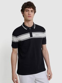 Ben Sherman - Men Black Collar Neck Colorblock Polo T-Shirt