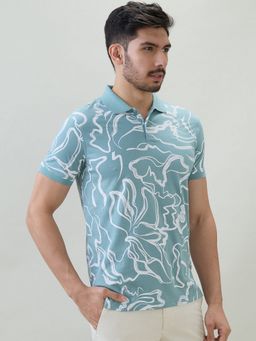 Park Avenue - Slim Fit Printed Medium Blue Polo T-Shirt