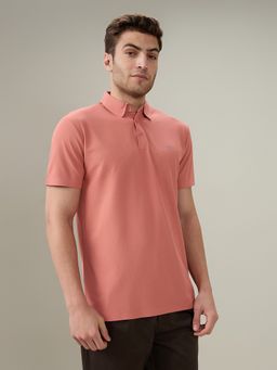 Park Avenue - Slim Fit Solid Medium Coral Polo T-Shirt