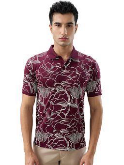 Parx - Regular Fit Floral Dark Purple Polo T-Shirt