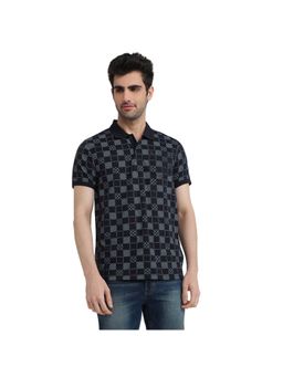 Parx - Regular Fit Geometric Black Polo T-Shirt