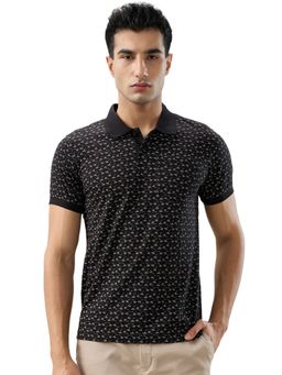 Parx - Regular Fit Floral Black Polo T-Shirt