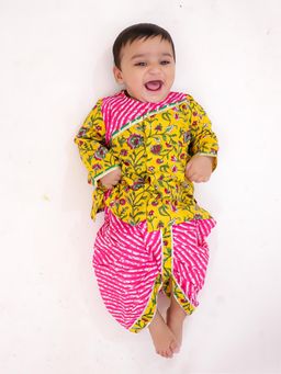 BownBee - Boys Pink Pure Cotton Kurta with Dhoti Pant