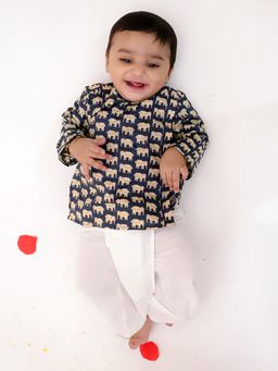 BownBee - Navy Blue Full Sleeve Pure Cotton Kurta with Dhoti Pant