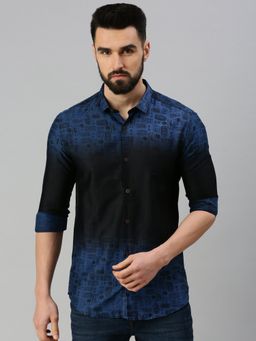 SHOWOFFFF - Men Full Sleeves Ombre Navy Blue Shirt