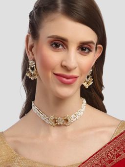 Karatcart - Gold Plated Floral Beaded Choker Necklace (Set of 2)
