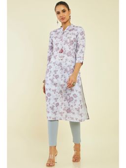 Soch - Women Purple Linen Printed Kurta