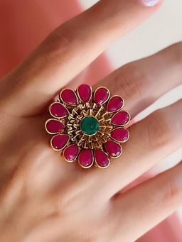 Azai by Nykaa Fashion - Festive Temple Pink Ring