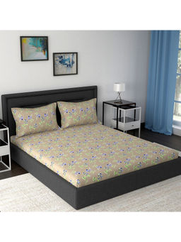 Inhouse by Maspar - Modern Sanctuary Louisa Beige 160TC Cotton Double Bed Sheet With 2 Pillow Covers