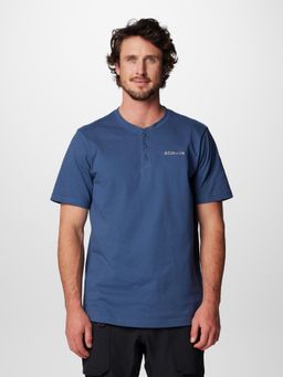 Columbia - Men Blue Omni Shade Land Roamer Short Sleeve Henley Neck T-Shirt