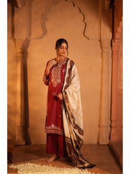 House of Surkh - Red Lawn Kurta with Pant and Dupatta