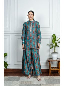 House of Surkh - Blue Dola Silk Printed Co-Ords