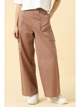 Allen Solly - Brown Solid Relaxed Fit Trousers