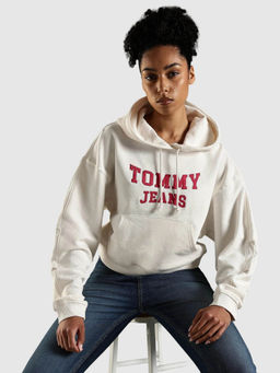 Tommy Hilfiger - White Solid Relaxed Fit Hoodie