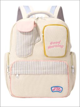 Tinytot - Cream Box Pockets Korean Style Backpack for Kids -25 Litre (7-12 Years)