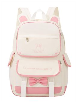 Tinytot - White and Pink Korean Style Backpack for Kids -30 Litre (7-12 Years)