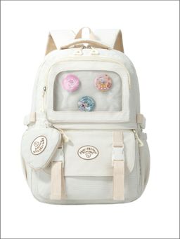 Tinytot - Cream Kids Backpack with Cute Attached Pouch -30 Litre (7-12 Years)