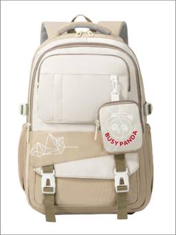 Tinytot - Beige Colorblocked Box Pockets Backpack for Kids -34 Litre (7-12 Years)