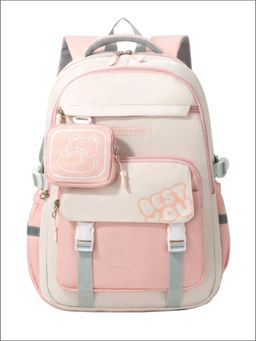 Tinytot - Peach Colorblocked Box Pockets Korean Style Backpack for Kids -34 Litre (7-12 Years)
