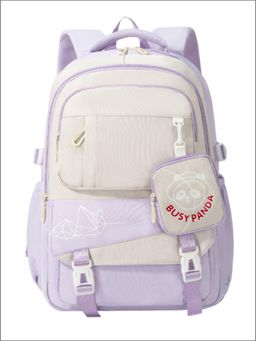 Tinytot - Lavender Colorblocked Box Pockets Korean Style Backpack for Kids -34 Litre (7-12 Years)