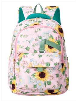 Tinytot - Pink and Yellow Floral Printed Backpack for Kids -34 Litre (7-12 Years)