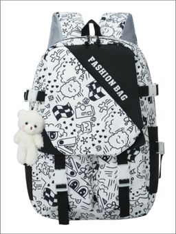 Tinytot - Black Printed Soft Toy Attached Kids Backpack -30 Litre (7-12 Years)