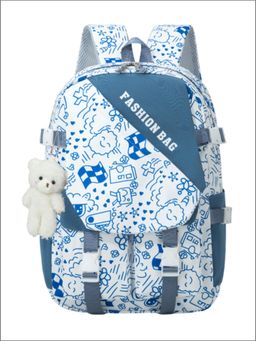Tinytot - Blue Printed Soft Toy Attached Kids Backpack -30 Litre (7-12 Years)