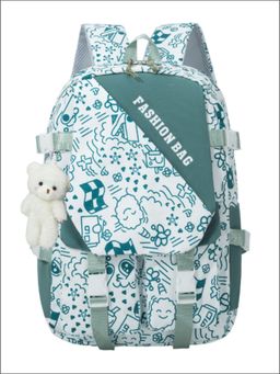 Tinytot - Green Printed Soft Toy Attached Kids Backpack -30 Litre (7-12 Years)