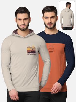 BULLMER - Trendy Front & Back Printed Full Sleeve T-shirt For Men Multi-color (Pack of 2)