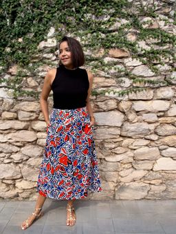 Label Tanvee - Floral Cotton A Line Midi Skirt