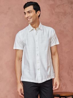 Fabindia - White Viscose Silk Waist Length Casual Shirt