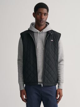 GANT - Men Black Solid Stand Collar Sleeveless Bomber Vest Jacket