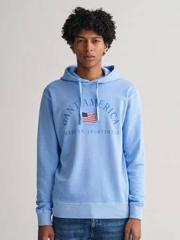 GANT - Men Blue Printed Hooded Full Sleeves Pullover Style Sweatshirt