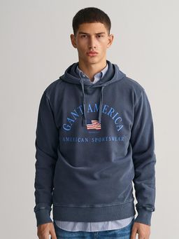 GANT - Men Blue Printed Hooded Full Sleeves Pullover Style Sweatshirt
