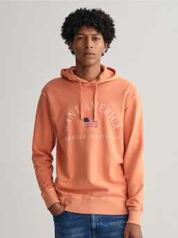 GANT - Men Orange Printed Hooded Full Sleeves Pullover Style Sweatshirt