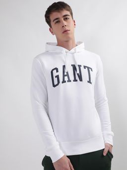 GANT - Men White Printed Hooded Full Sleeves Pullover Style Sweatshirt