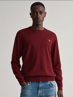 GANT - Men Burgundy Solid Round Neck Full Sleeves Pullover Style Sweatshirt