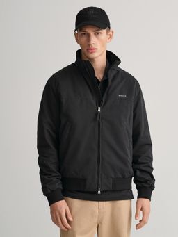 GANT - Men Black Solid Stand Collar Full Sleeves Casual Bomber Jacket